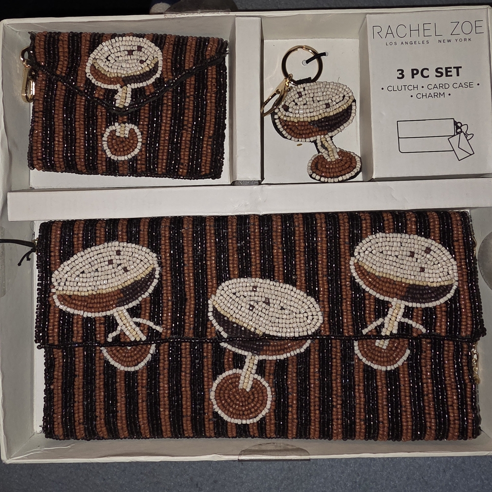 Rachel Zoe Beaded Clutch Set - Brown and Cream - Picture 2 of 4